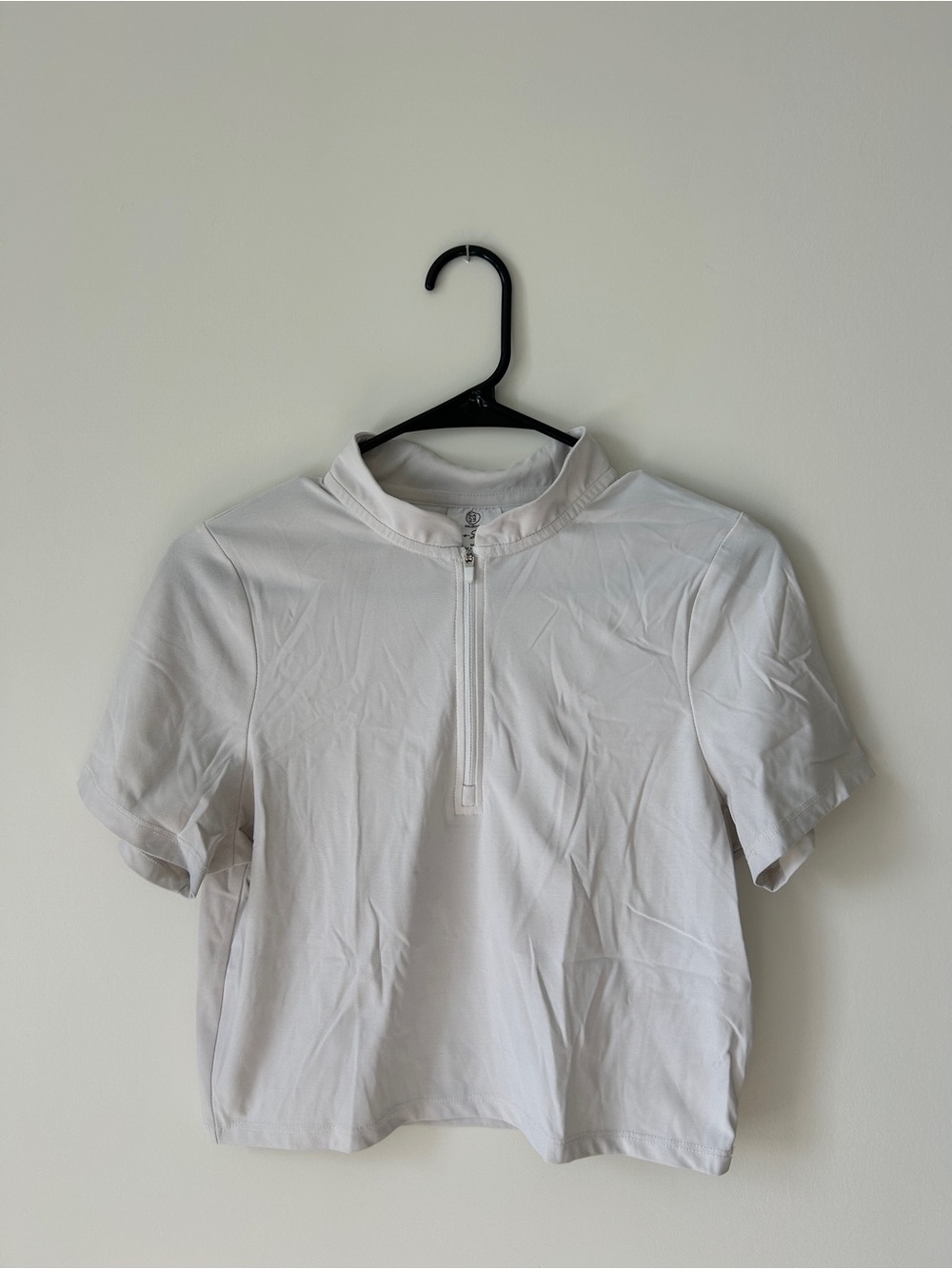 Women’s White Short Sleeve Half-Zip Crop Top